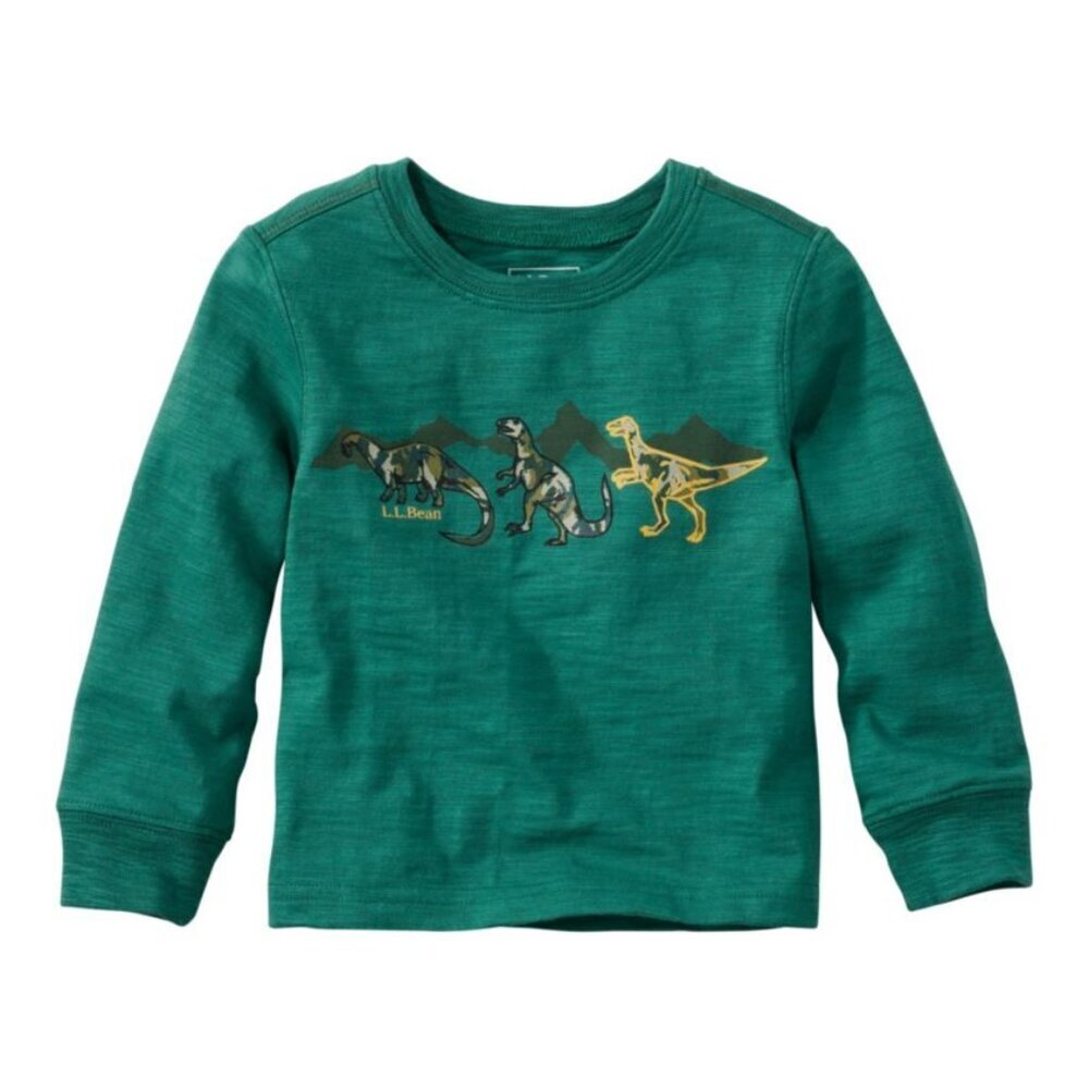 NWT L.L. Bean toddler boys t-shirt green dinosaur 12-18M glow in the dark